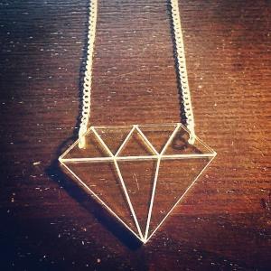 Clear Laser Cut Acrylic Diamond Pendant Necklace..
