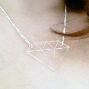 Clear Laser Cut Acrylic Diamond Pendant Necklace..